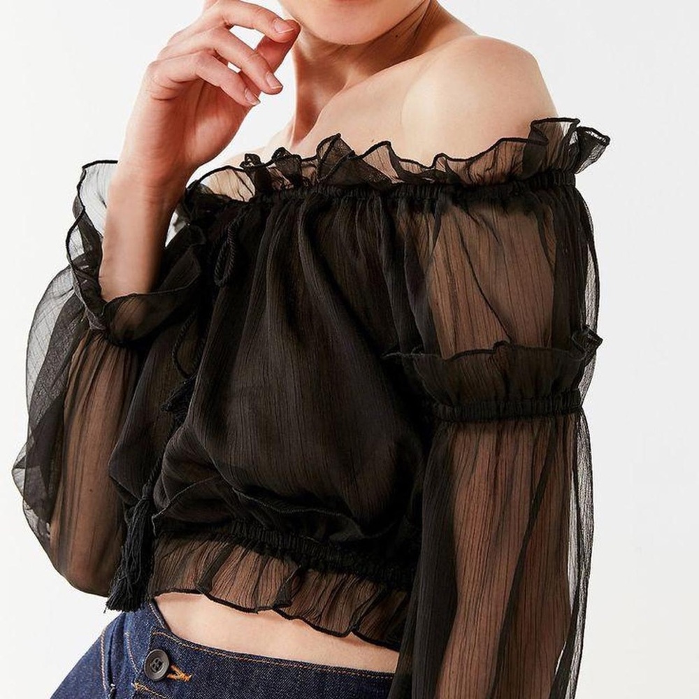 LIONESS Chiffon Cropped Blouse (Large)